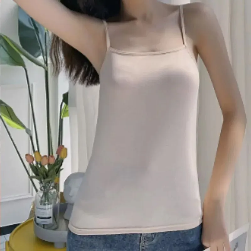 Solid Color Sleeveless Camisole Vest Casual Basic Slim Tank Top All Match Daily Women Summer Fashion Streetwear Tops Underwear