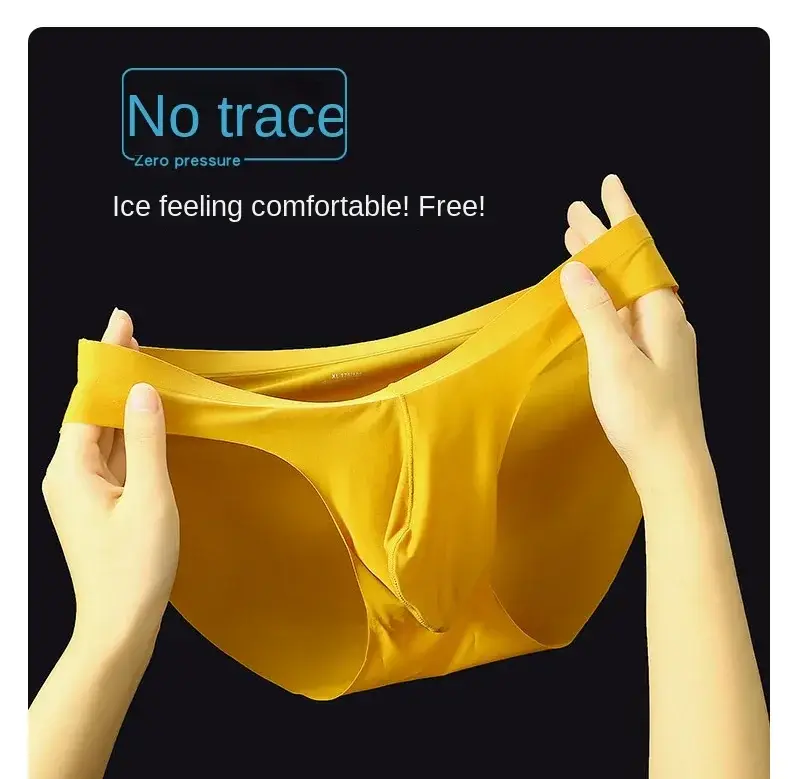 1 บทความฤดูใบไม้ผลิและฤดูร้อนใหม่ผ้าไหมน้ำแข็ง Non-เครื่องหมายชุดชั้นในผู้ชายกางเกงสามเหลี่ยมแยก Quick-drying Youth Tide สีทึบ — image 2