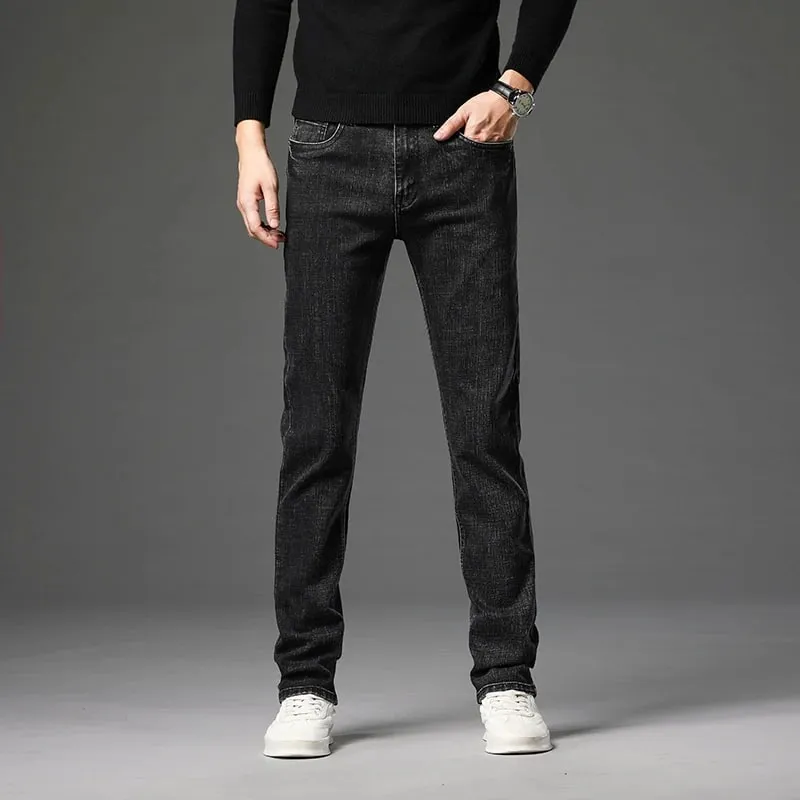 2025 Fall New Men's Cotton Stretch Slim Jeans Straight Version Business Fashion Denim Pants Vintage Blue Brand Trousers Black — image 5