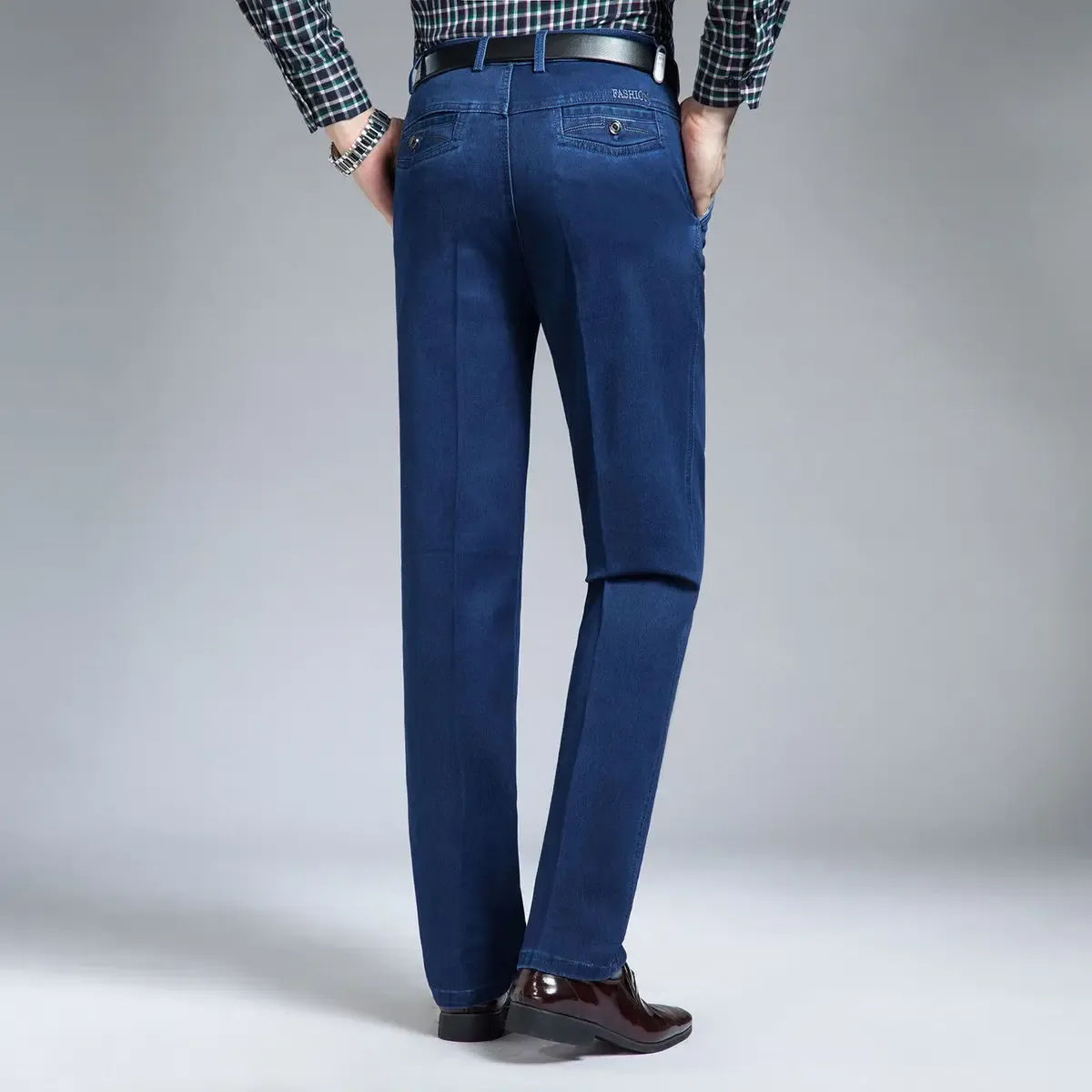 Primavera e verão jeans de meia-idade high-end elástico solto de cintura alta jeans masculino pai calças jeans de negócios — image 7