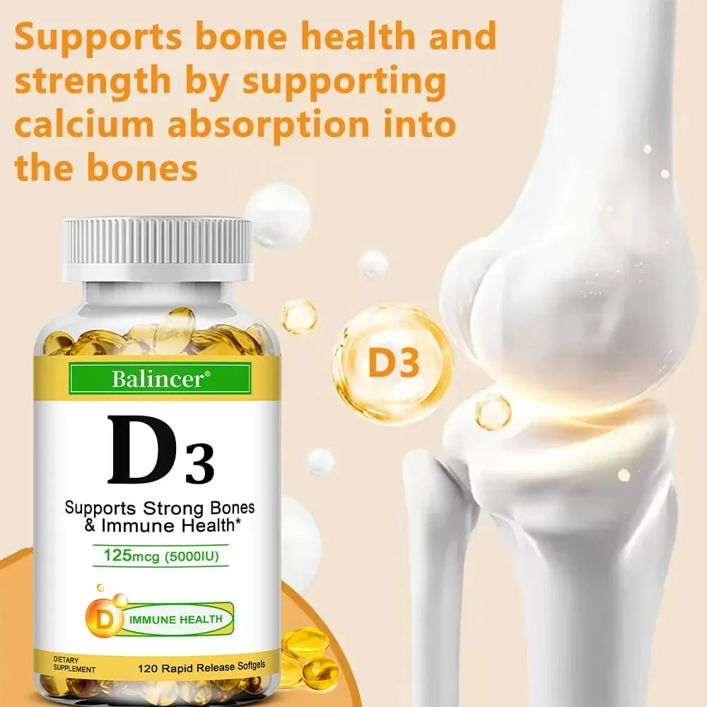 Balincer Vitamin D3 5000 IU (125 Mcg) ผลิตภัณฑ์เสริมอาหารสำหรับกระดูกฟันกล้ามเนื้อและภูมิคุ้มกันสุขภาพ 30/60/120 Softgels — image 4