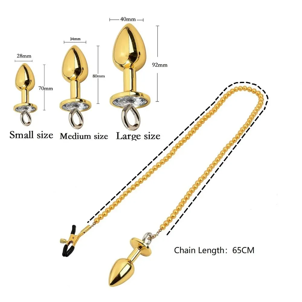 Piccole medie grandi perline anali Butt plug Morsetti per capezzoli di perle Set con catena Clip per seno in metallo Bondage Coppia schiava Gioco Giocattolo del sesso — image 6