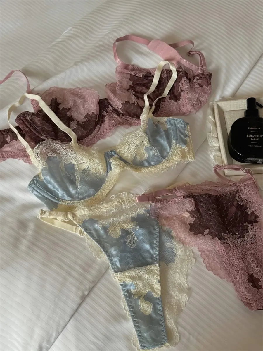 Intimo per ragazze in pizzo, sezione sottile, reggiseno lucido, lingerie push-up anti-cedimento, supporto per seni grandi, set di reggiseno piccolo — image 1