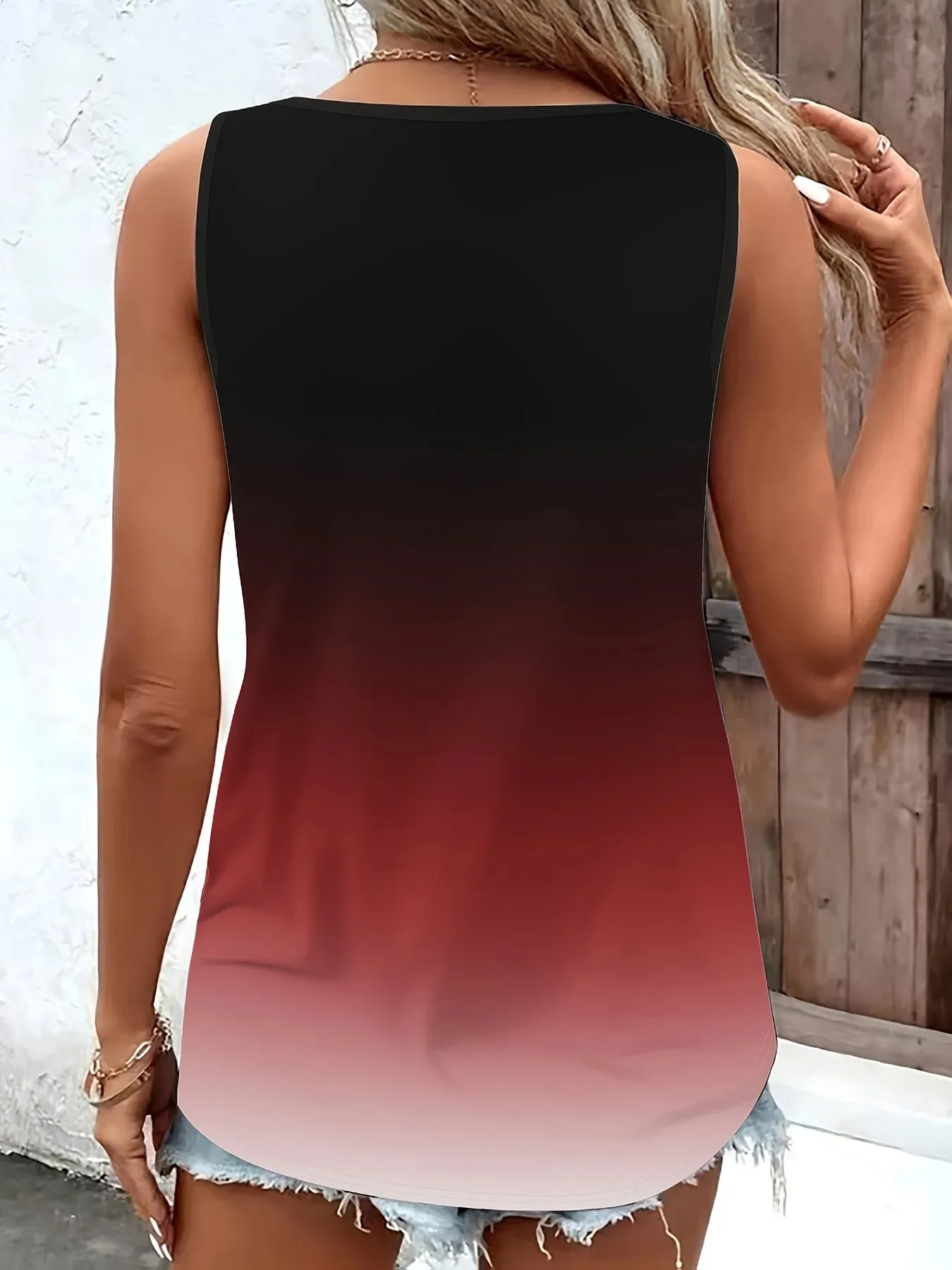 Gradalny top damski plus size ze stylowymi detalami w kształcie pierścienia Wygodna odzież codzienna Wszechstronna letnia bluzka bez rękawów — image 5