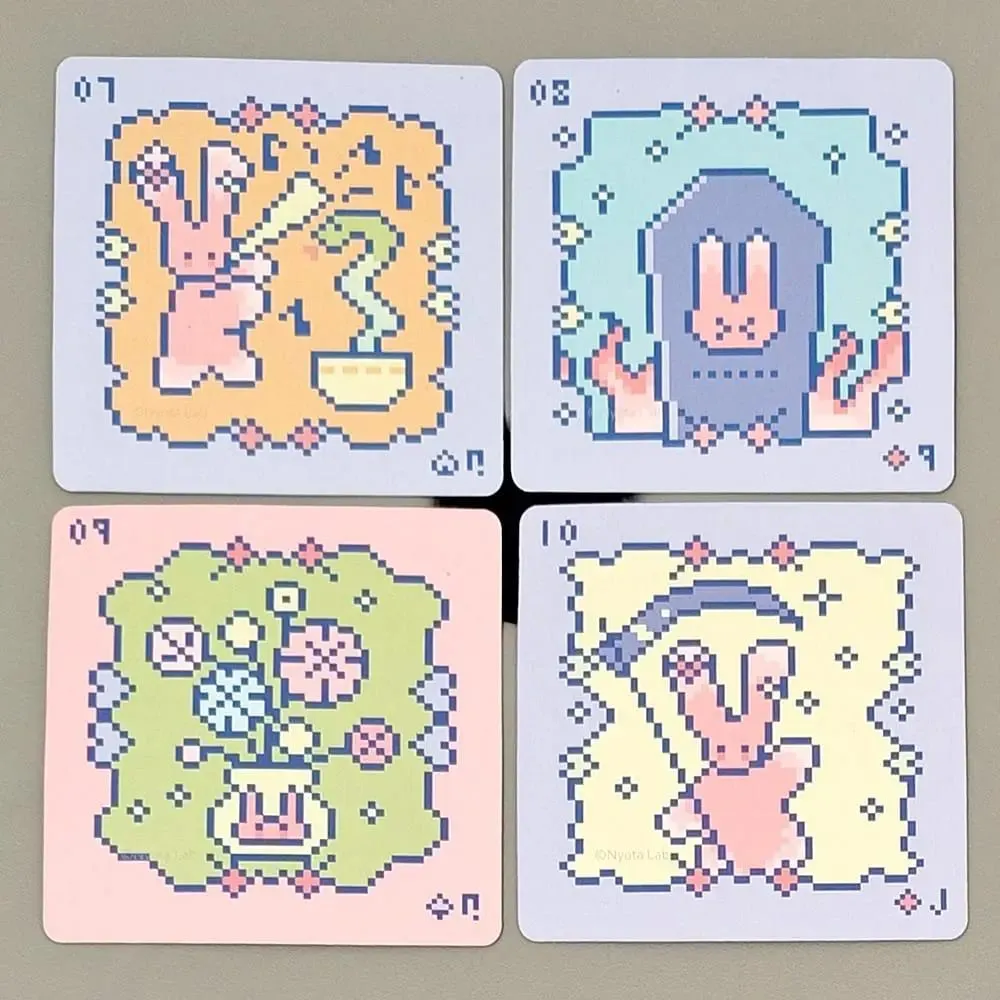 Kawaii Pixel Art Dek Lenormand Merah Jambu - 42 Kad Oracle Arnab Comel 7x7sm untuk Dek Mini Tiruan Dek Timbul Timbul — image 7