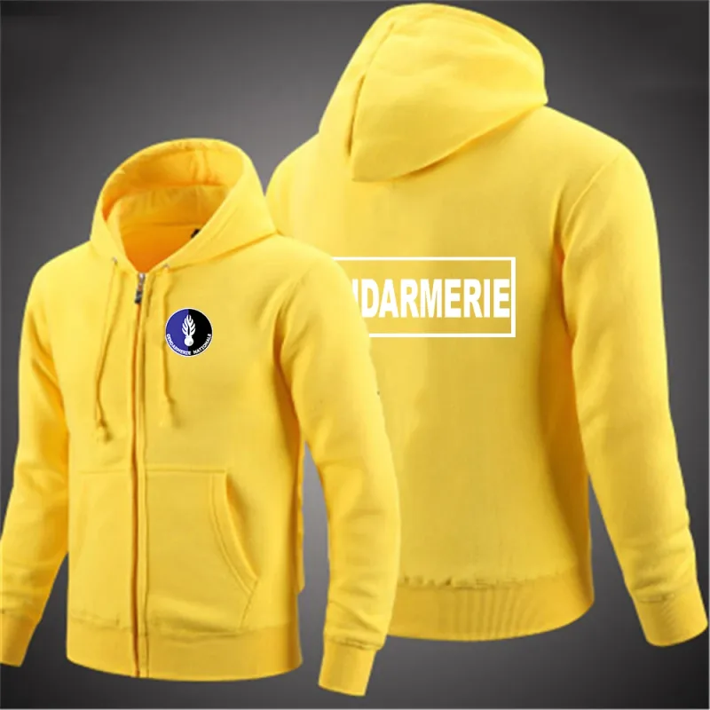 2025 Musim Semi Musim Gugur Gendarmerie Perancis Logo Dicetak Warna Solid Kesederhanaan Hoodie Pria Populer Kardigan Pakaian Jalanan Jaket Mantel — image 3