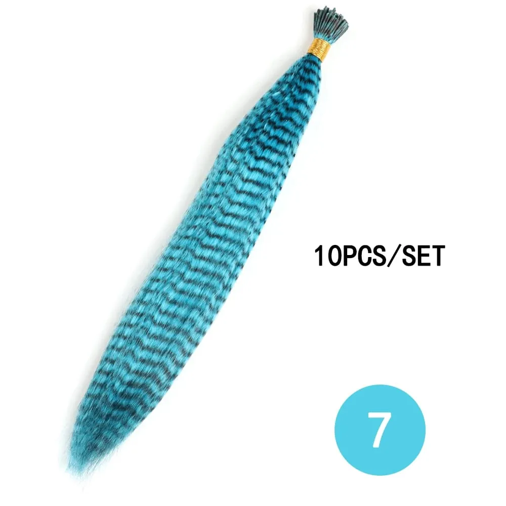 Estensioni dei capelli con piume sintetiche colorate 16 pollici 10 pezzi/pacco blu viola per le donne Parrucchino di piume Zebra Line — image 14