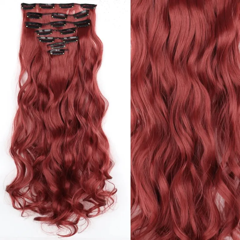 16 clip 7 pezzi / set estensioni dei capelli lungo rettilineo sintetico naturale nero biondo posticcio resistente al calore per l'acconciatura delle donne — image 31