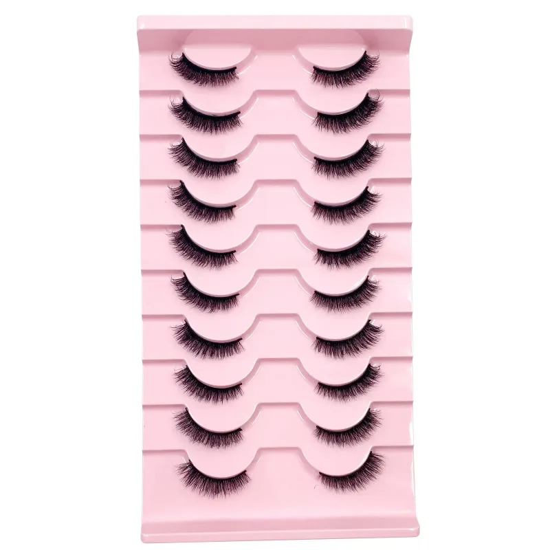 3D Cat Eye Lashes Half Eyelashes 10Pairs Half Lashes Natural Clear Stem False Eyelash Extension Makeup Faux Cils maquiag