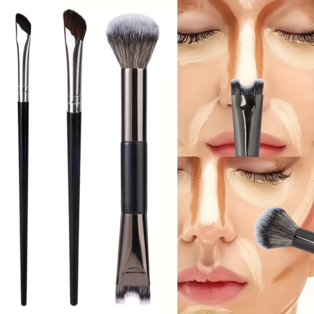 Profesional 3/1 Keping Berus Kontur Hidung 2 dalam 1 Set Berus Mekap Dwi Kepala Serbuk Blush Eyeshadow Berus Kontur Alat Kecantikan — image 1