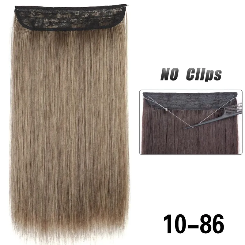 No Clips Hair Extensions Invisible Wire Lang Lige Syntetisk Falsk Hair Piece 80cm Sort Brun Blond Frisure — image 15