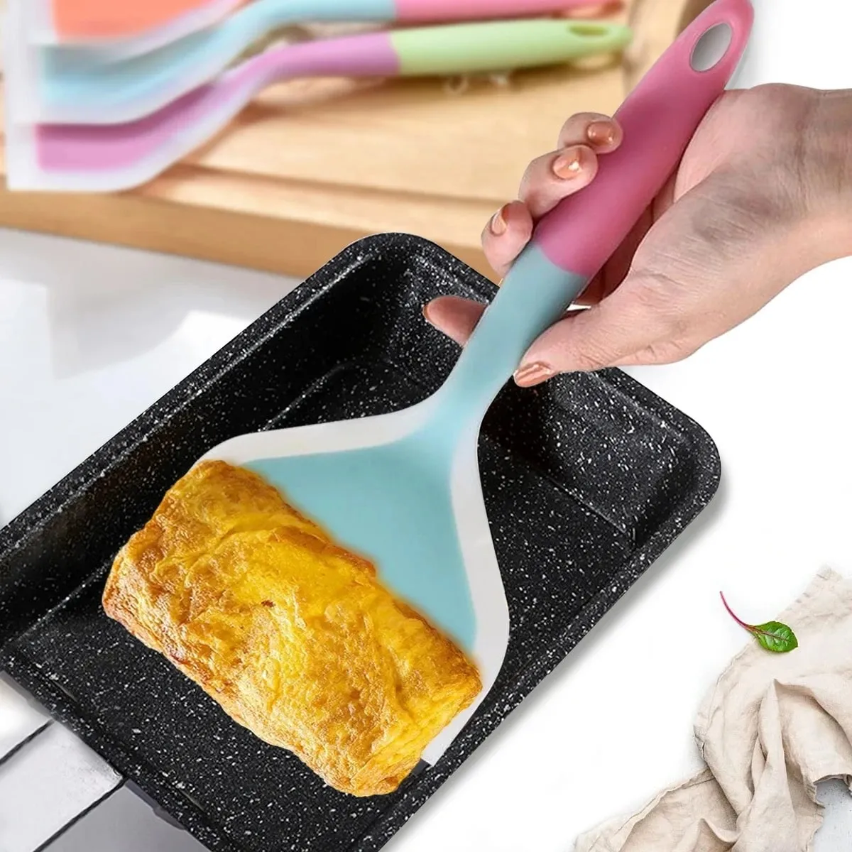 Silikonová špachtle Nádobí na vaření Hovězí maso Vejce Kuchyňská škrabka Široká Pizza Nástroje na vaření Lopatka Nepřilnavá špachtle Barva Náhodně — image 1