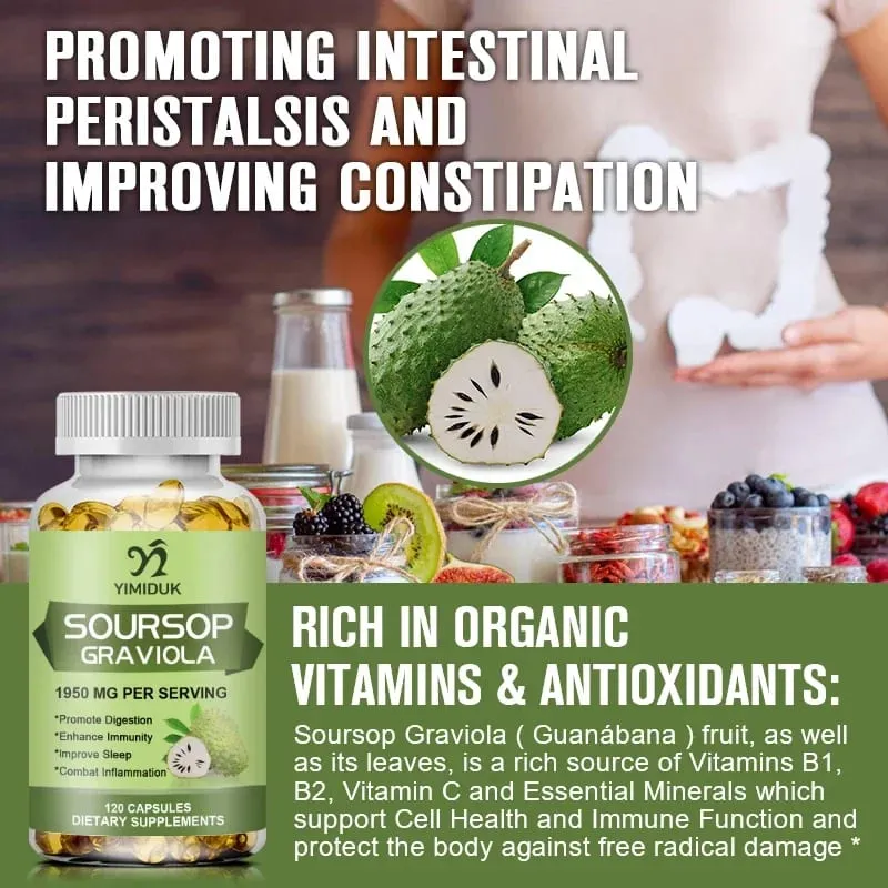 Le capsule di Graviola Soursop da 1950 mg supportano una digestione sana del sistema immunitario, un sonno migliore e un'attività antiossidante naturale — image 6