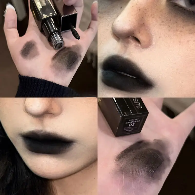 Wasserdichter Punk Gothic Mattschwarzer Lippenstift Lila Lipgloss Make-up Mousse Lippenschlamm Dunkelrot Brauner Lippenstift Antihaft-Cup-Lippentönung