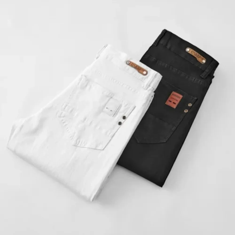ผู้ชายกางเกงยีนส์สีขาวความยืดหยุ่นตรง SLIM FIT สบายๆธุรกิจคลาสสิกกางเกงแฟชั่นขั้นสูงยืดกางเกงยีนส์กางเกง — image 7