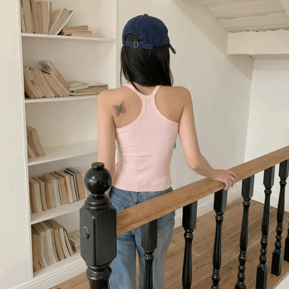 Rompi Berongga Tali Bahu Lebar Kamisol Kecil Payudara Punggung Berbentuk H Nyaman Tank Top Tipis Elastis Desain Ramping