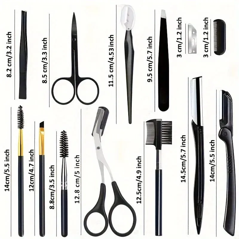 Ensemble de tondeuses à sourcils, ciseaux, pincettes, rasoir, grattage, peigne à sourcils, pince à sourcils, outils de maquillage, 3/4/5/11/12 pièces — image 6