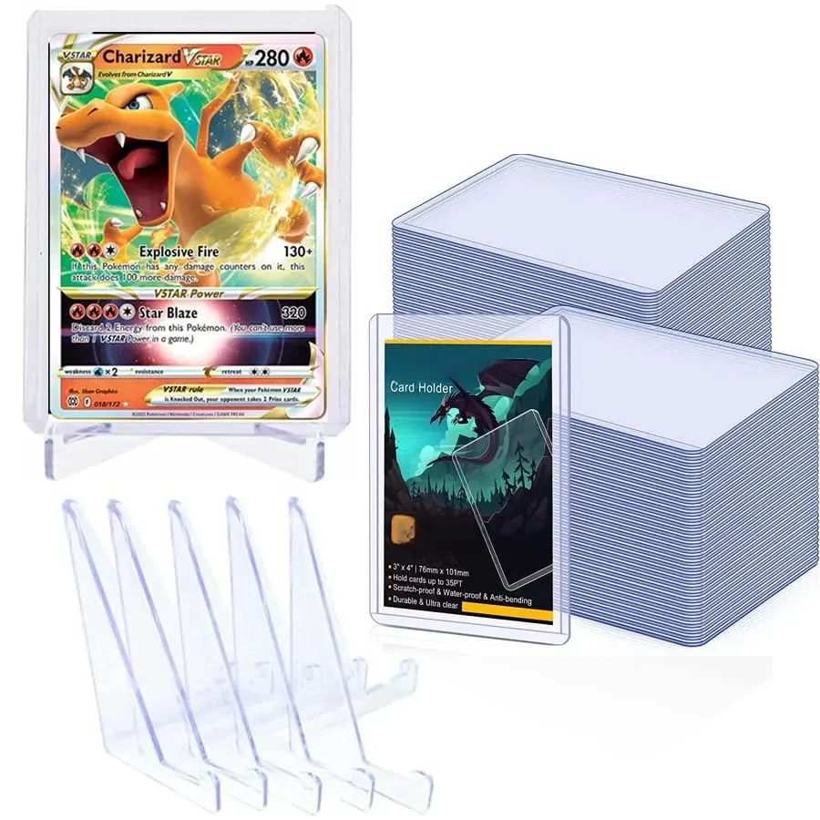 1-10pcs Kad Plastik Keras Lengan dan Set Paparan Berdiri Untuk Pelindung Dagangan Kad Permainan Besbol Pokemon Yugioh — image 1