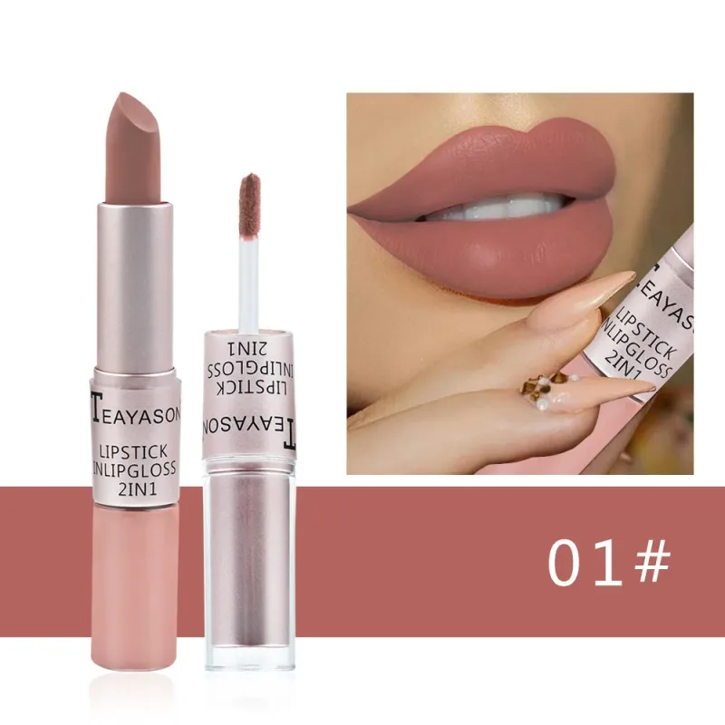 1PC Pink Matte ลิปสติก Waterproof Long-Lasting Moisture 2-in-1 Lip Tint เซ็กซี่ Lip GLOSS Lip แต่งหน้าสำหรับผู้หญิง — image 11