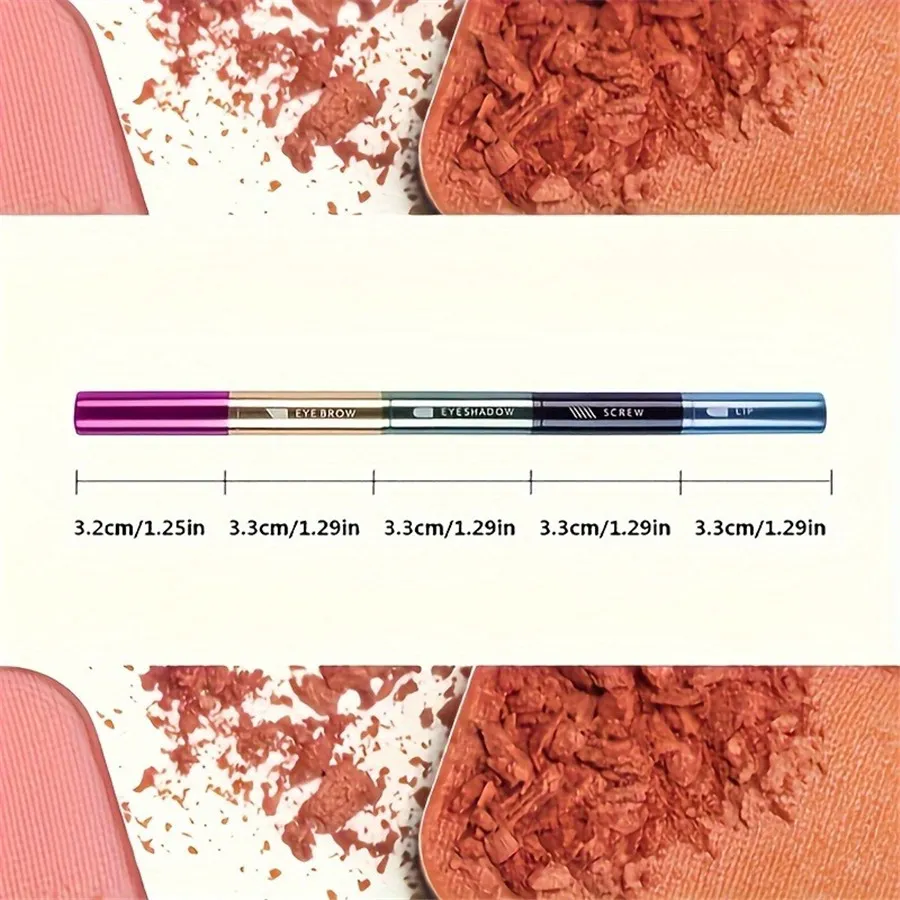 ชุดแปรงแต่งหน้าแบบพกพา 4-in-1 โลหะ Handle Eyebrow & Lip Brushes พร้อมขนตาและอายแชโดว์ Applicators Travel-Friendly