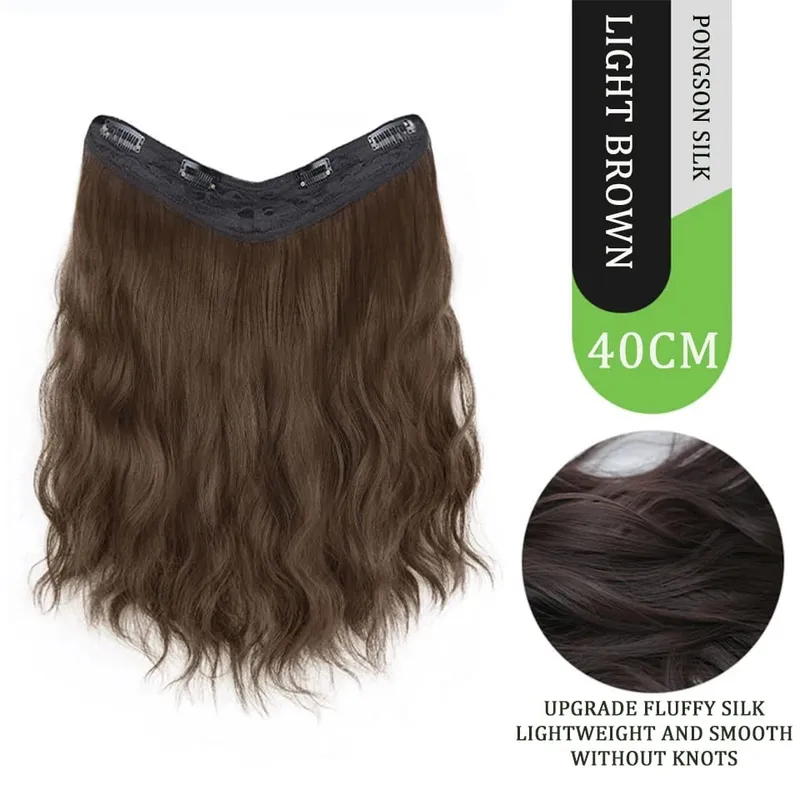 U Part Hair Extensionsสังเคราะห์Curly Waveคลิปในส่วนขยายของผมOne Piece 3/4 Full Headครึ่งวิกผมตรงหนาhairpiece — image 8