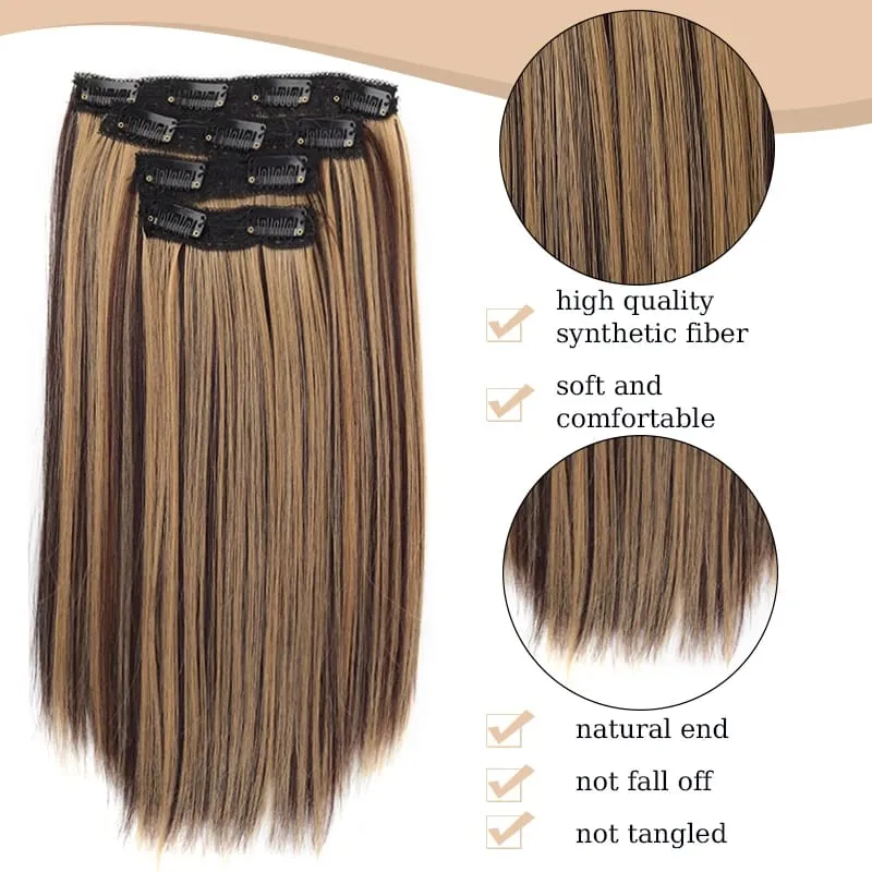 Synthetic 4PCS Clip in Hair Extensions 14inch Straight Hair Extensions with BB Clips Invisible Seamless Hairpiece for Women Use