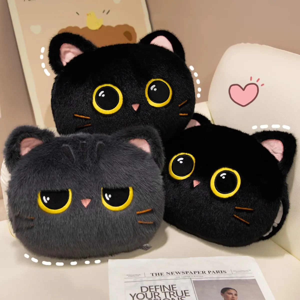 Originelles Plüschtier, schwarze Katze, offizielles großes Puppen-Wurfkissen, Plüschtier, süßes und bezauberndes Sofakissen, Büro-Wurfkissen — image 3