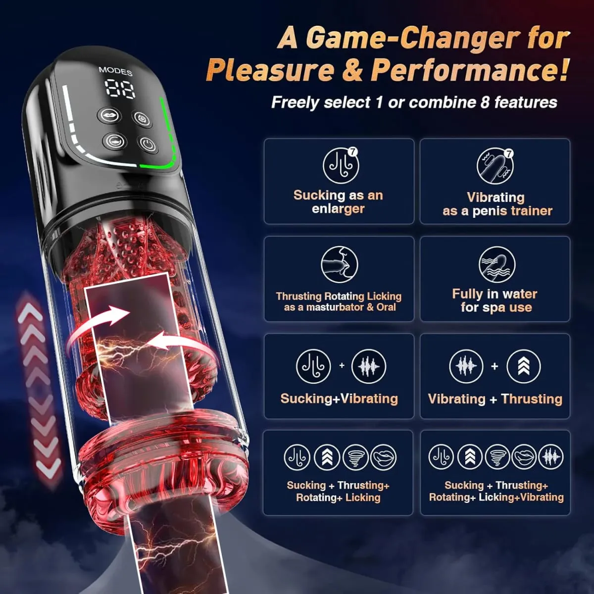 Automatický nápor Rotující mužský masturbátor Olizování Stroker Sání Kouření Ovládání APP Pennis Pump Sexuální hračky pro dospělé pro muže — image 5