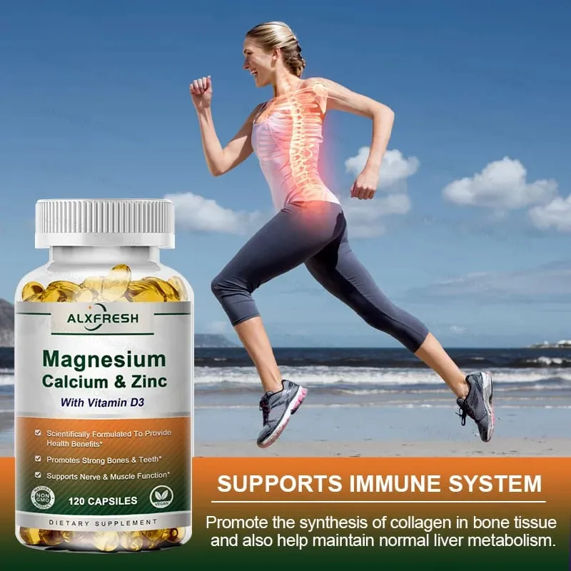 Calcium Magnesium Zinc Capsules with Vitamin D3 for Strong Bones & Teeth | Heart Nerve & Immune Function Health Support — image 6