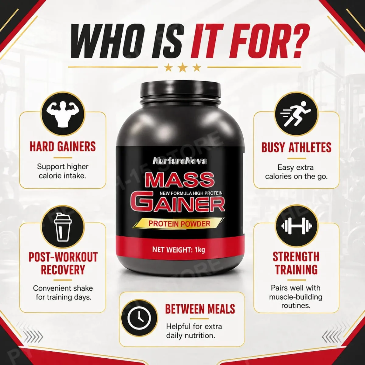 Mass Gainer Protein Powder 1kg Chocolate Flavor Carb Protein Shake Mix for Adults Fitness Nutrition Approx 20 Servings — image 4