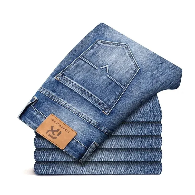 Seluar Jeans Fit Biasa 2026 Gaya Klasik Musim Bunga Musim Panas Baharu Seluar Fabrik Denim Regangan Biru Muda Lelaki Jenama Lelaki — image 3