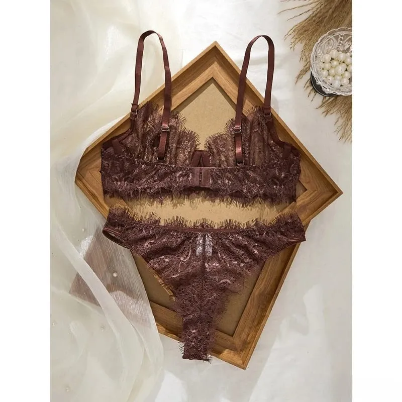 Set reggiseno e mutandine in pizzo sottile stile basic da donna Biancheria intima con occhielli a strato singolo senza cuciture Abbigliamento intimo confortevole