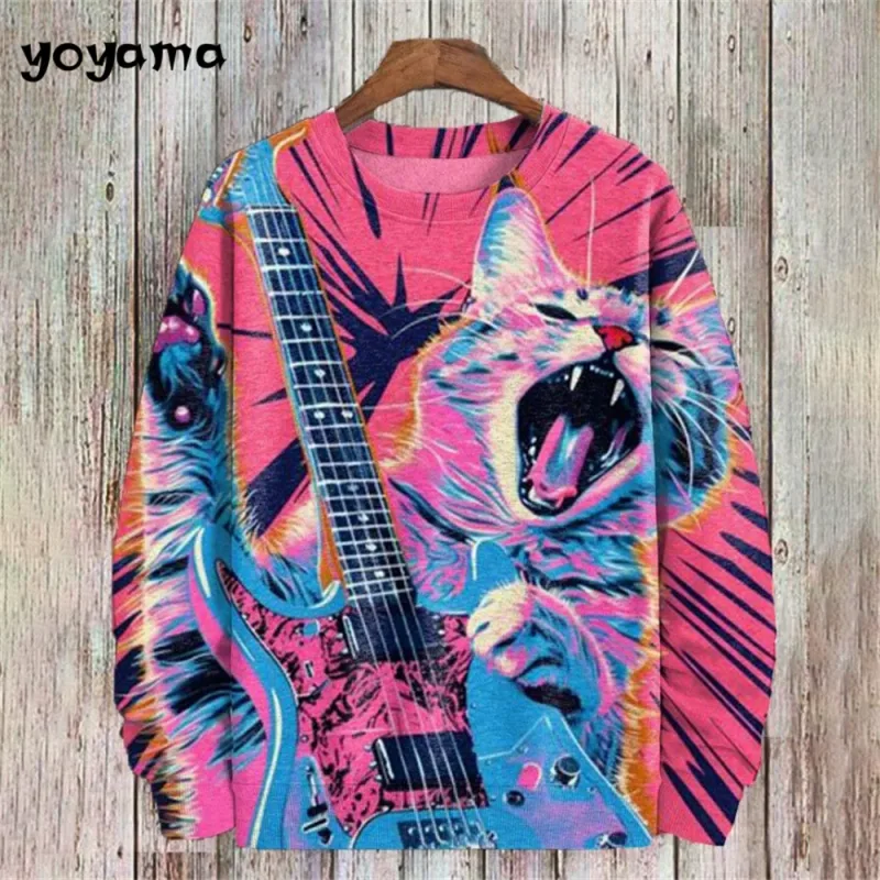 Cat Print Long Sleeve Hoodie for Men Oversized Hoodies Pullover Autumn Men Round Neck Sweatshirt Fashion Unisex Clothing Tops — image 2