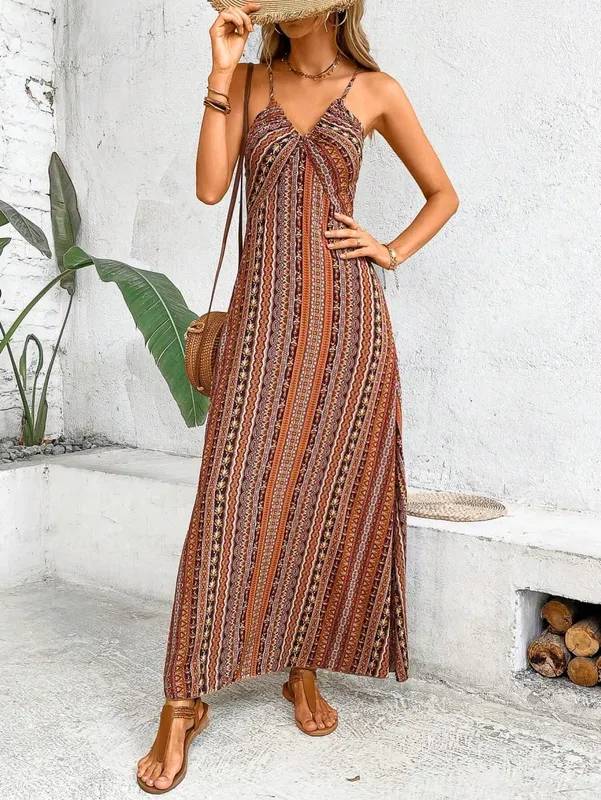 Abito estivo da donna con motivo etnico, spacco sulla coscia, abiti estivi da donna, abito lungo con volant alla moda Boho per la spiaggia — image 9