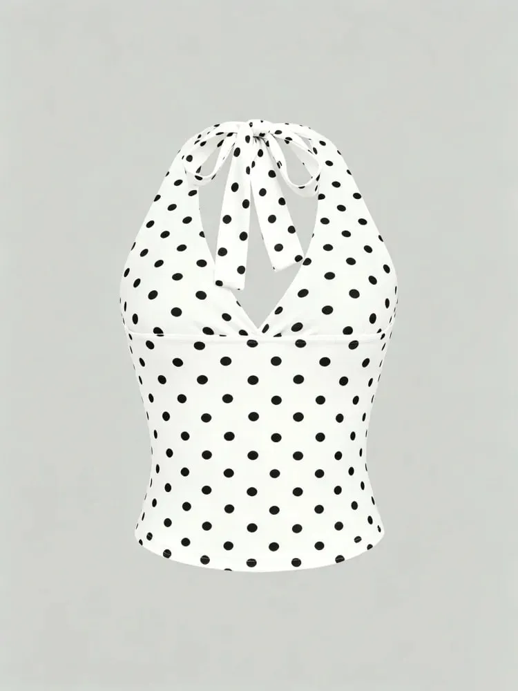 Haut court imprimé léopard, col en v, dos nu, col licou, Sexy, sans manches, froncé, Streetwear, Y2K, été — image 2