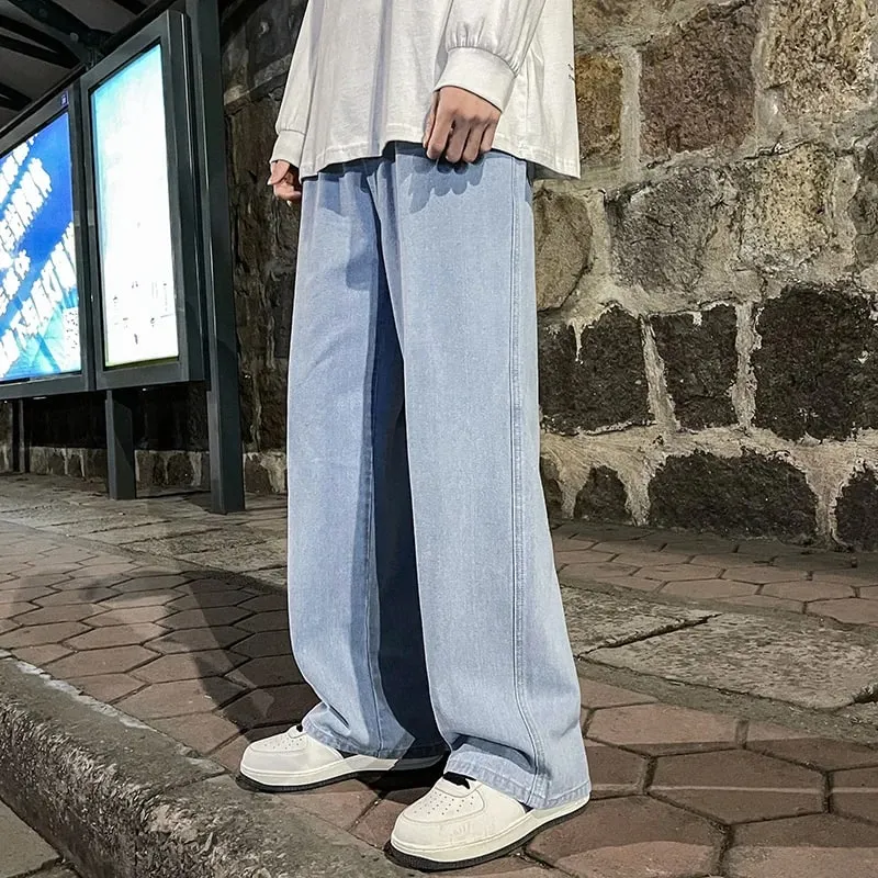 Brand Men's Jeans Korean Version Student Casual Pants High Street Straight Loose Wide Leg Jeans Black Grey Blue Baggy Jeans