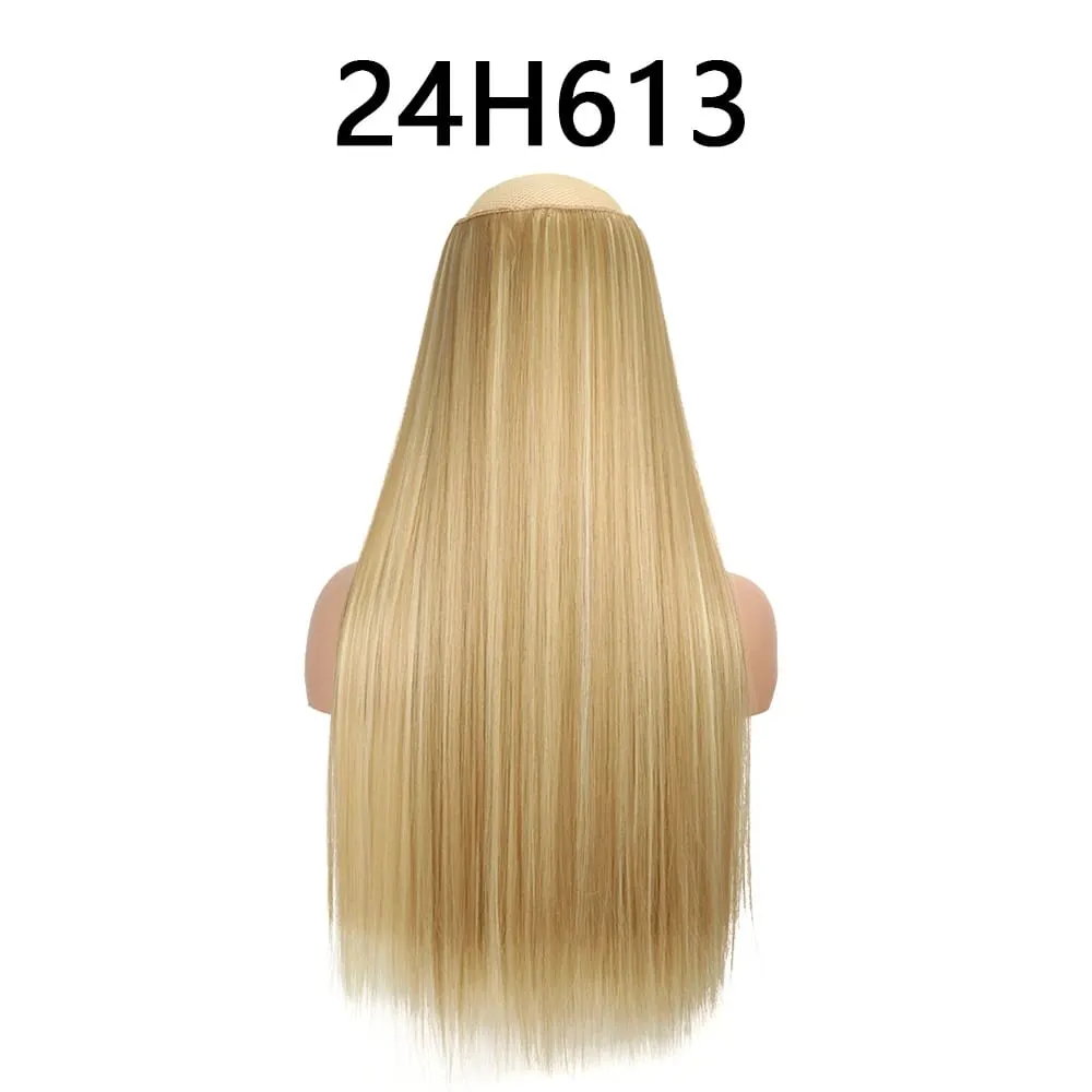สังเคราะห์ 24 นิ้ว One Piece 5 คลิปยาวตรงทรงผมทนความร้อนปลอม Hairpiece สำหรับผู้หญิง NATURAL Brow — image 14