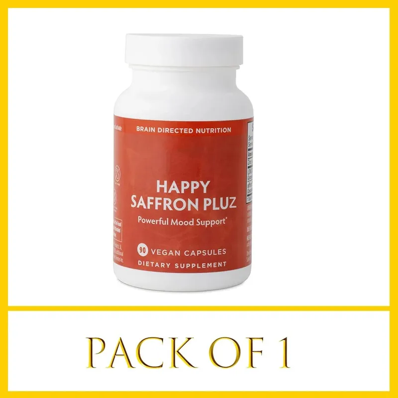 Suplemen Happy Safron Ekstrak Safron untuk Mood & Memori Kesihatan Mata - Suplemen Sendi untuk Wanita & Lelaki - 90 Kapsul Vegan