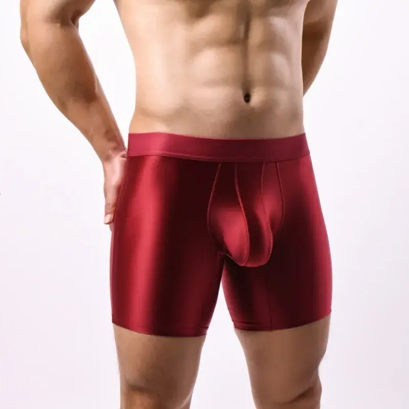 Intimo da uomo liscio e setoso, in raso elasticizzato, boxer a gamba lunga senza cuciture, custodia a tromba, mutande sportive, club party lingerie — image 9