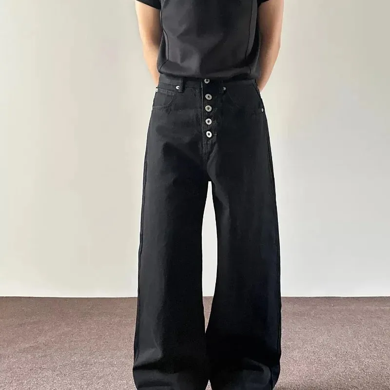 Jeans pour hommes Noir Baggy Denim Pantalon Style américain Rivet Cinq Boutons Poche Coupe Ample Streetwear Homme Pantalon
