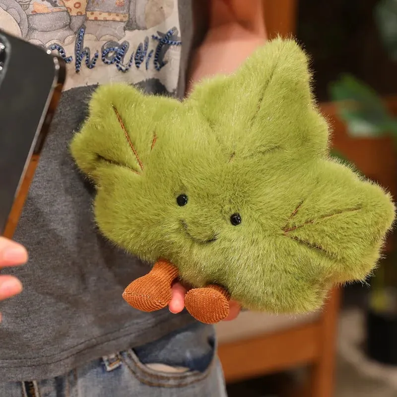Oreiller en peluche feuille d'érable, coussin plante rouge et verte en peluche avec jambes, visage souriant, décoration de canapé et chaise, cadeau — image 9