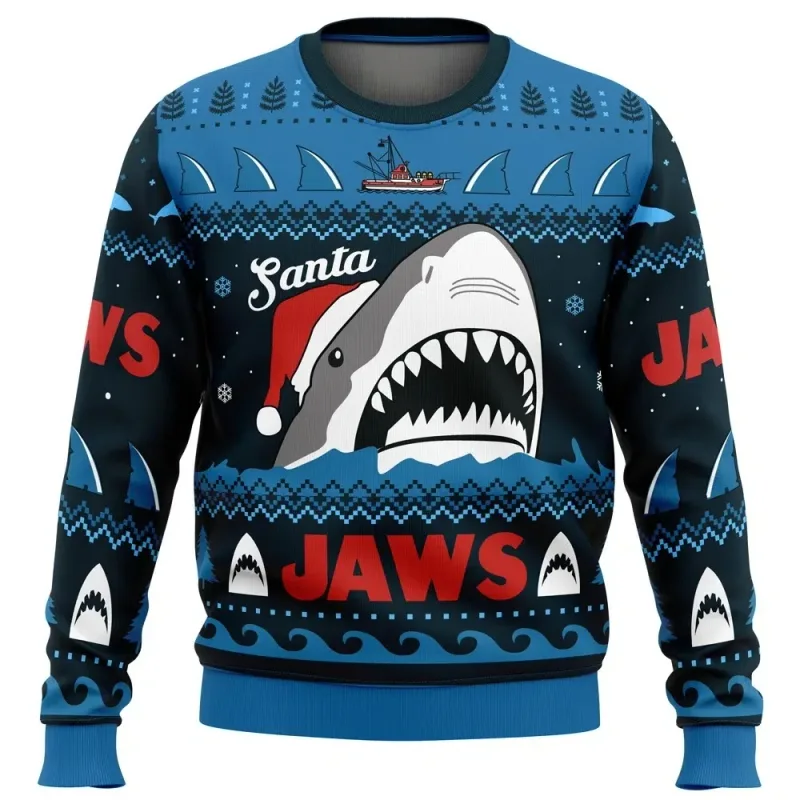 Babbo Natale Jaws Jaws Girocollo Brutta Felpa Natalizia Morbida Comoda Elegante Vestibilità Comoda Taglie Forti Manica Lunga Autunno Inverno — image 7