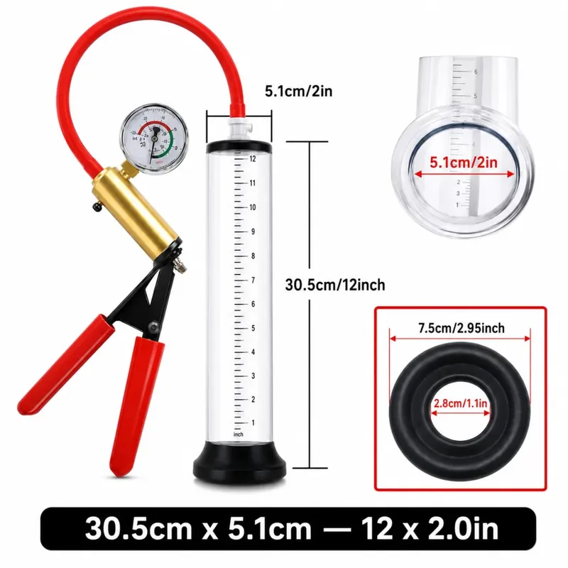 Manual Acrylic Penis Pump for Men with Pressure Gauge Clear Cylinders Vacuum Enlargement Masturbation Trainer Adult Sex Toy Set — image 31