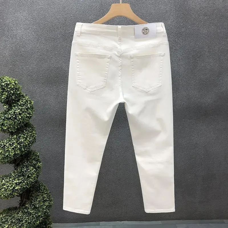 High-Quality Korean Street Men's Slim Jeans for Spring and Autumn with Denim Fabric and Casual Solid White Black Punk Trousers — image 4