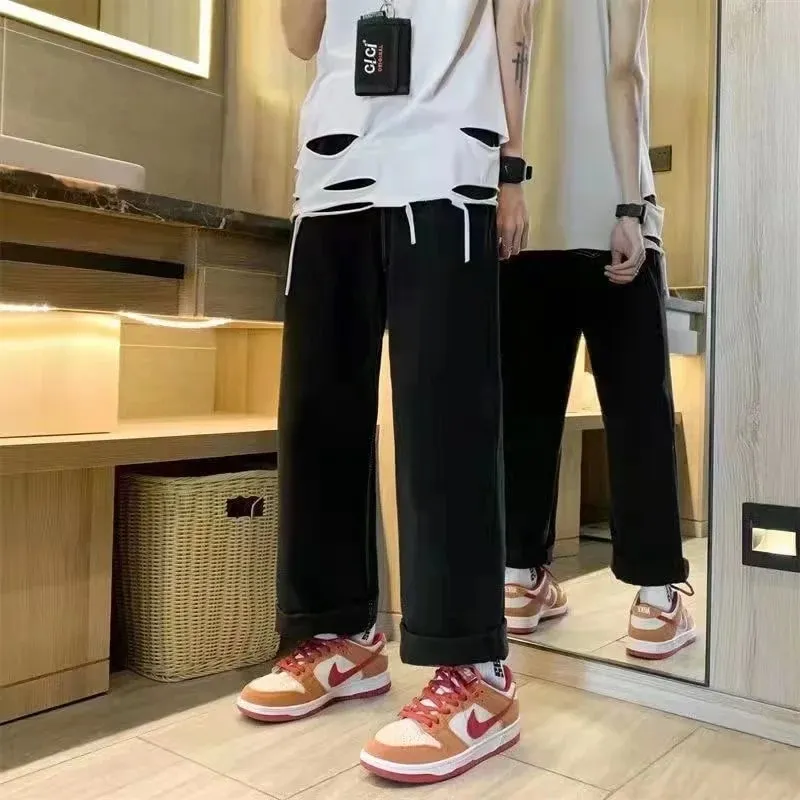 Japanische Hip-Hop-Jeans mit Brokat-Karpfen-Aufdruck, gleicher Stil, Paar-Waschung, hohe Taille, Retro-Freizeithose, lockere Passform, gerade Hose mit weitem Bein — image 13
