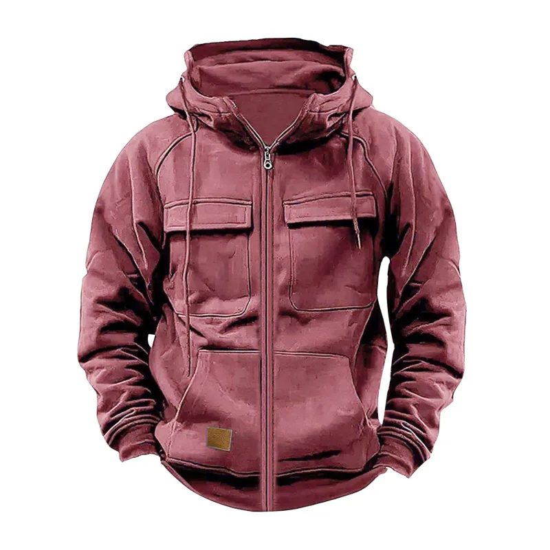 Nouveau automne hiver hommes à capuche solide vestes à capuche Multi poches mâle sweats à fermeture éclair sport en plein air manteau à capuche décontracté — image 8