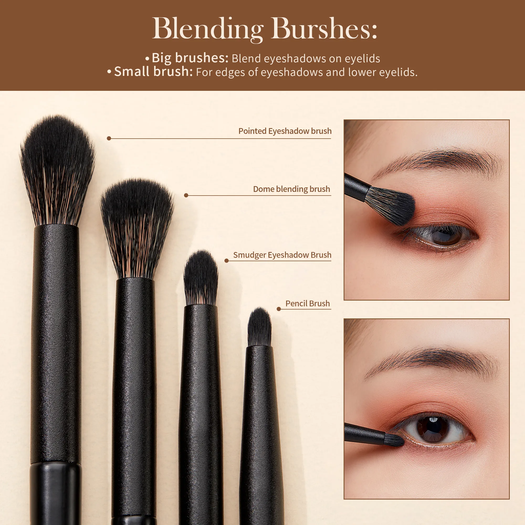Zestaw pędzli do cieni do powiek Jessup 10 szt. Pędzel do oczu blendowanie cieni Flat Liner Crease Duo-end Brow Spoolie Broach elegancki czarny T337 — image 2