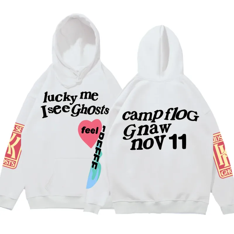Graffiti-Buchstabe gedruckt lose Kapuze Kanye Sweatshirts Männer übergroße Fleece Luck Me I See Ghosts Hoodie Unisex Pullover Hoody — image 15