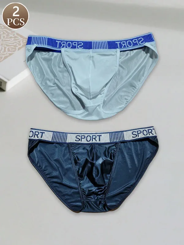 2 pçs básico casual esportes tecido de malha macio cor sólida cintura baixa secagem rápida esportes masculinos legal gelo seda breve — image 2