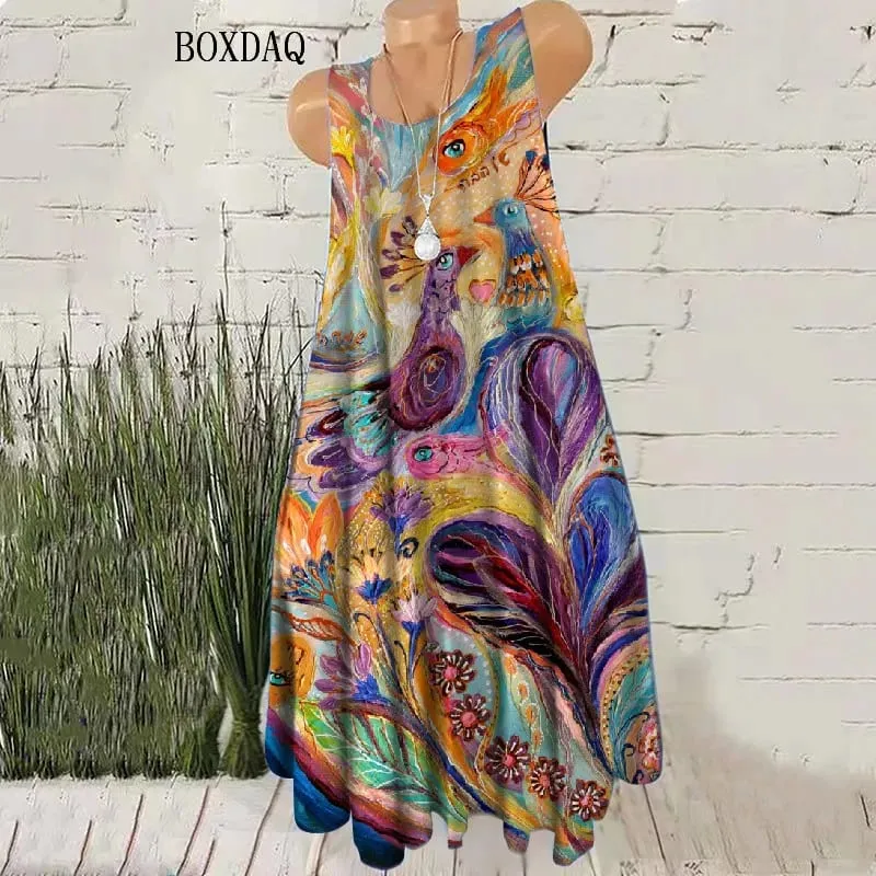Robe courte Vintage sans manches pour femmes, dégradé, teinture par nouage 3D, Style de rue, ample, décontractée, col rond, Mini robe d'été — image 5